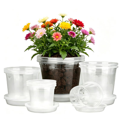 Frukwoc 4/5/6/7 Inch Clear Nursery Pots 20 Pack, Assorted Size Plastic Plant Pots with Drainage Holes, Transparent Flower Pots for Indoor Outdoor Seedlings Gardening (4+5+6+7 Inch)