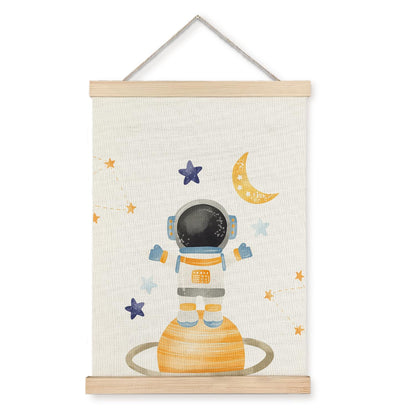 BearCake Spaceman Nursery Canvas Wall Decor Art Poster Hanger Frame, Space Prints Framed Wall Decor for Classroom Toddler Boys Room Nursery Playroom, 12x16 Inch