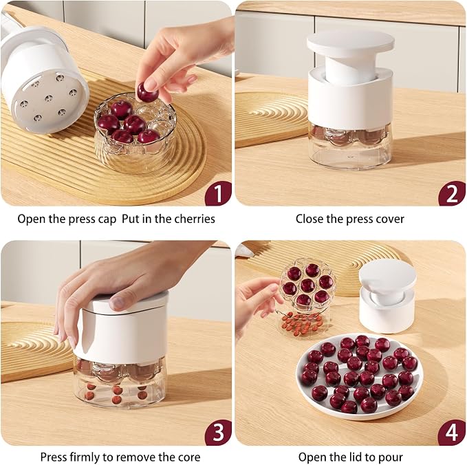 Cherry Pitter - 7-In-1 Cherry Seed Remover Cherry Pitter Tool Push Type Cherry Corer Multiple, Kitchen Cherry Jam (White)