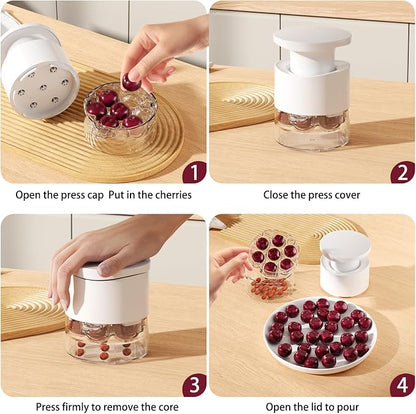 Cherry Pitter - 7-In-1 Cherry Seed Remover Cherry Pitter Tool Push Type Cherry Corer Multiple, Kitchen Cherry Jam (White)