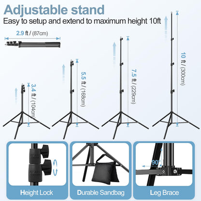 EMART 10x10FT Backdrop Stand, Photo Studio Back Drop Adjustable Stand with 6 Backdrop Clamps,2 Sandbags and Carry Bag,Heavy Duty Background Support System Kit for Photography,Parties,Wedding,Video