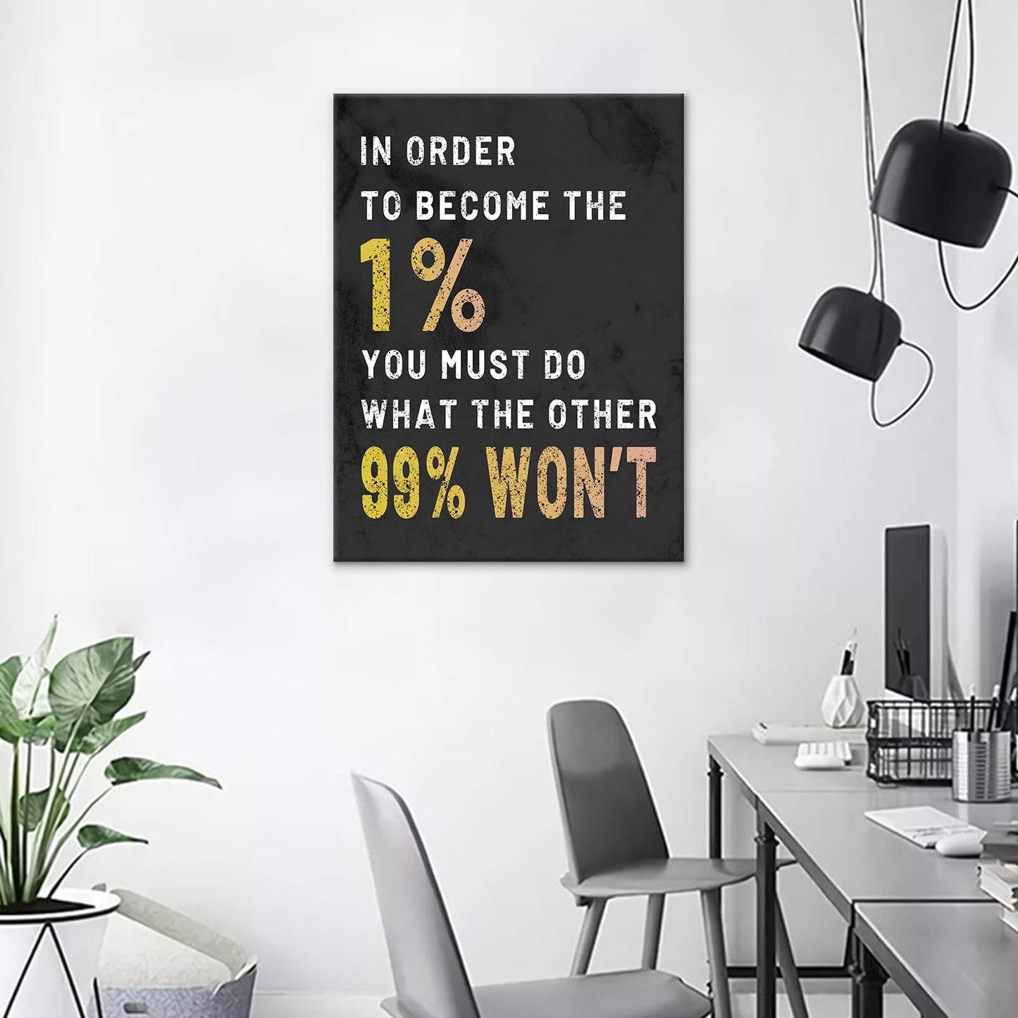 YSPCSUN Inspirational Posters for Office, Become the 1 Percent Canvas Poster Single Panel Wall Decor for Home Office Dorm Classroom, Framed Canvas Art, 24x18inch