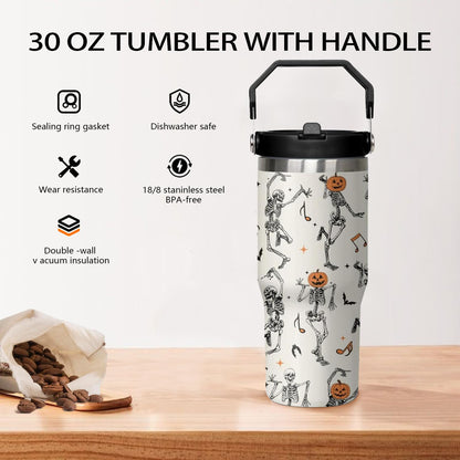 qwpmvhsak 30 ozHalloween Skull Tumbler with Handle,Halloween Goth Ghost Travel Coffee Cup Water Botter, Witch Goth Decor Halloween Gifts For Women