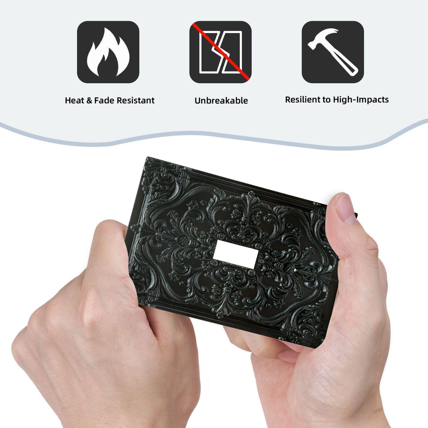 Spshian Decorative Light Switch Plate Covers Black Flower Elegant 3D Floral Embossed 1 Gang Light Switch Cover Plate Single Toggle Wall Plate Outlet Covers Faceplate for Bedroom Home Decor