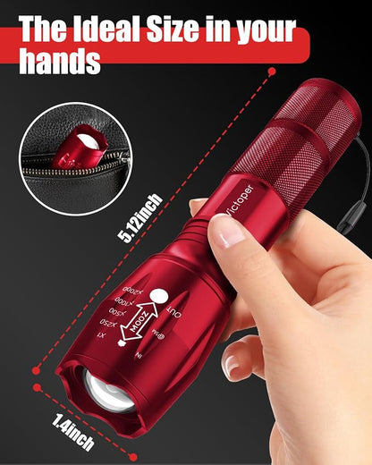Victoper LED Flashlight 2 Pack Red, Bright Tactical Torch High Lumens 5 Modes, Waterproof Zoomable Flash Light for Outdoor, Birthday Gifts for Men, Dorm Room Hiking Camping Essentials Gear for Guys