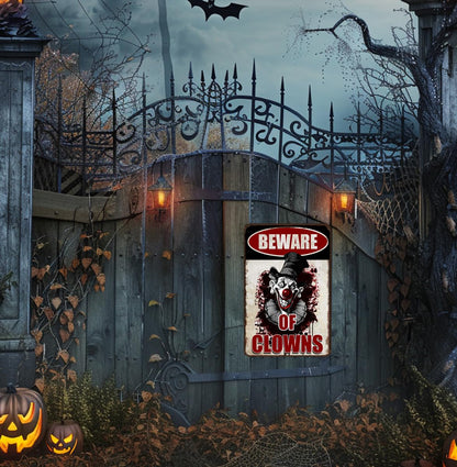Halloween Signs Clown Decorations Creepy Stuff Scary Decor For Circus Yard Warning Metal Sign Beware Of Clowns 12x8 Inches