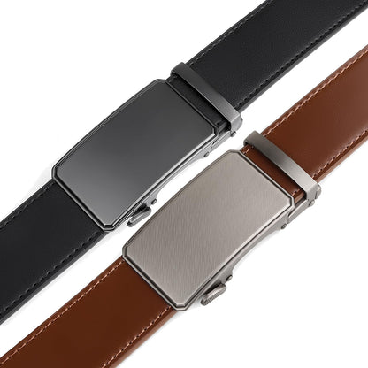 2 Pack Ratchet Belt 1 3/8", Mens leather Dress Belt in Gift Set Size 28"-62" Adjustable waist Trim to Fit (Dark Brown/Black, 28"-42" Waist Adjustable)