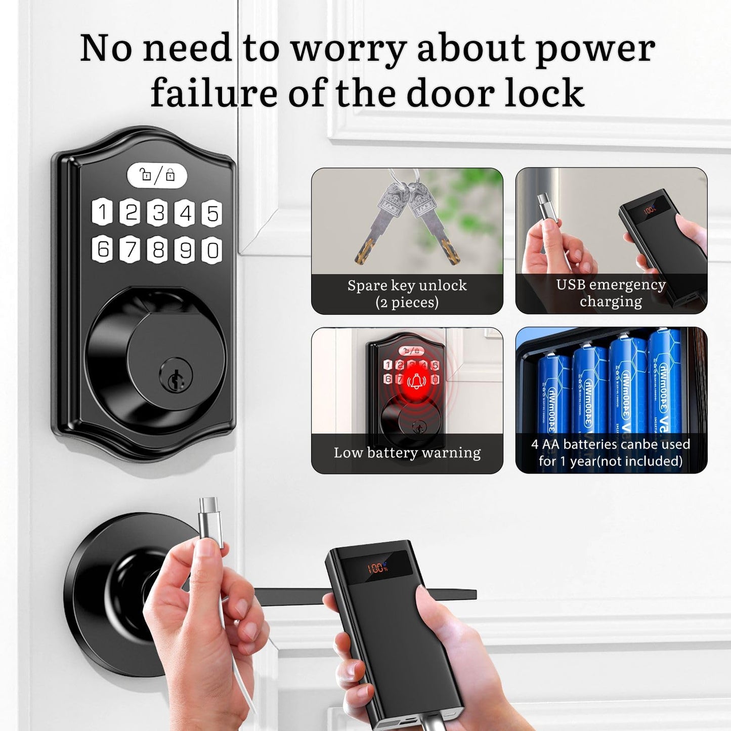 keyless Entry Door Lock deadbolt with Handle Set- Front Door Fingerprint Smart Locks with 2 Lever Handles-Keypad Code Deadbolt -App Control,Auto Lock,Easy to Install