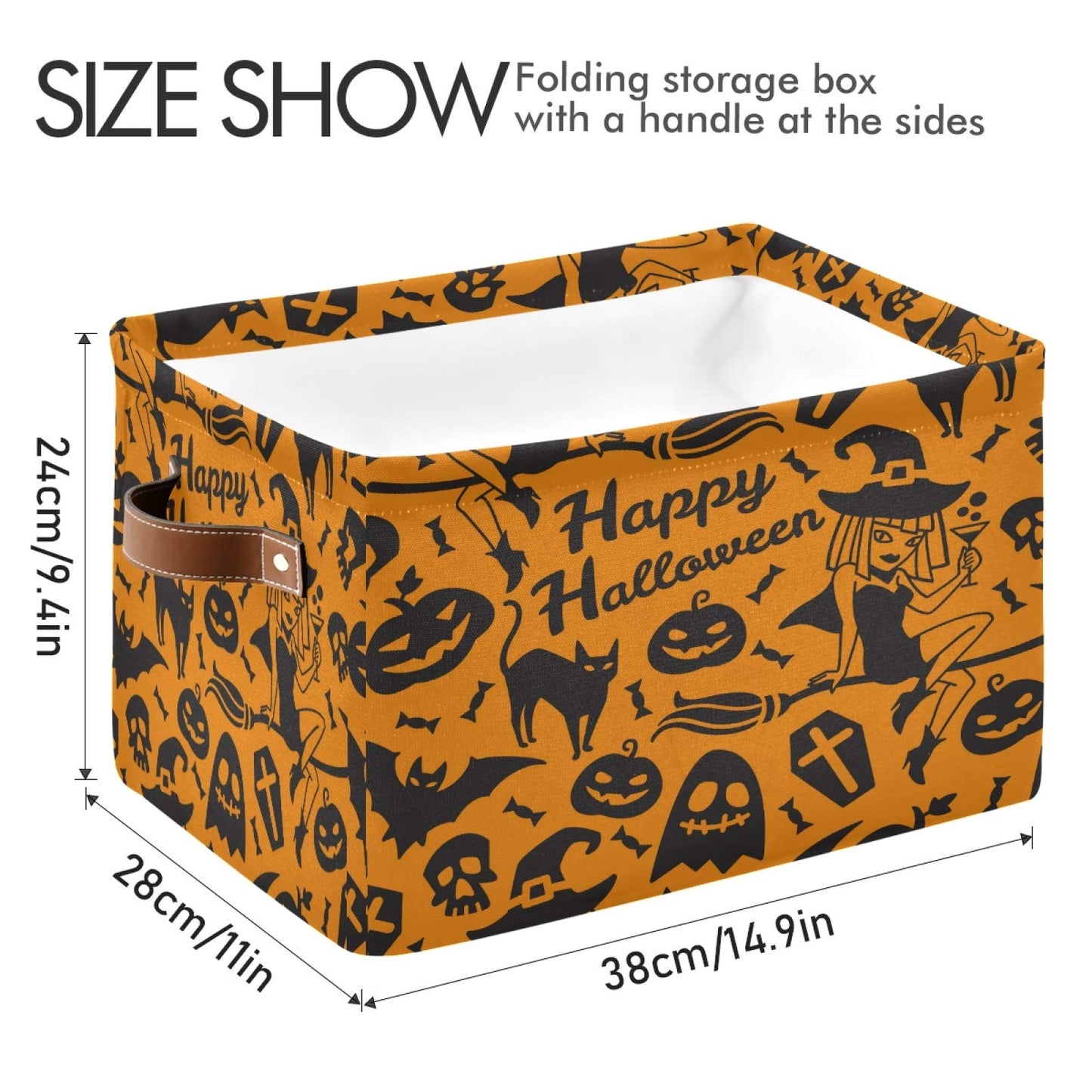AUUXVA Storage Basket Happy Halloween Pumpkin Witch Storage Cube Box Durable Canvas Collapsible Toy Basket Organizer Bin with Handles for Shelf Closet Bedroom Home Office