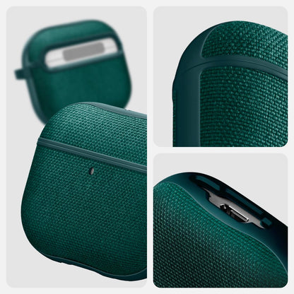 Spigen Urban Fit Designed for AirPods 4 Case (2024) Premium Fabric Cover with Carabiner Key Chain - Midnight Green