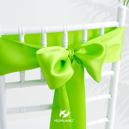 HUIHUANG Lime Green Ribbon 4 inch Wide Double-Faced Satin Ribbon for Chair Sashes, Christmas Tree, Large Bows Making, Gift Wrapping, Flower Bouquet, DIY Crafts, Halloween Decor-10 Yards/Roll