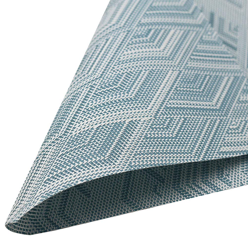 Kreatur Round Table Placemats Set of 6,Woven Vinyl Wedge Placemats Heat Resistant Table Mats Wipe Clean (Light Blue)