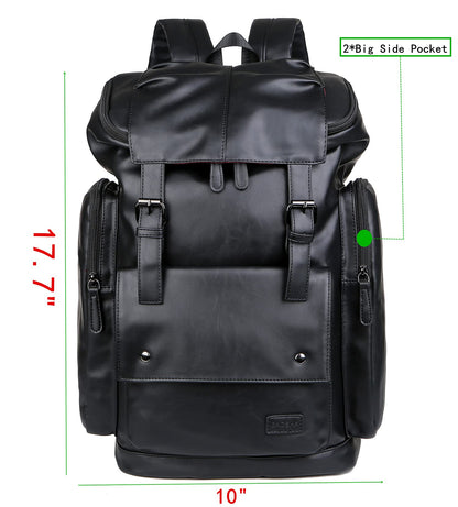 Baosha BP-16 PU Leather Casual Backpack 15.6inch Laptop Backpack Travel Backpack Hiking Comping Backpack Daypack Black