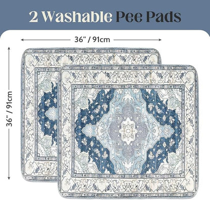 Washable Pee Pads for Dogs, 2 Pack Reusable Puppy Training Pads 36"x36" Super Absorbent Waterproof Dog Training Pads, Non-Slip Potty Pads, Whelping Pads Litter Mat Navy & Ecru