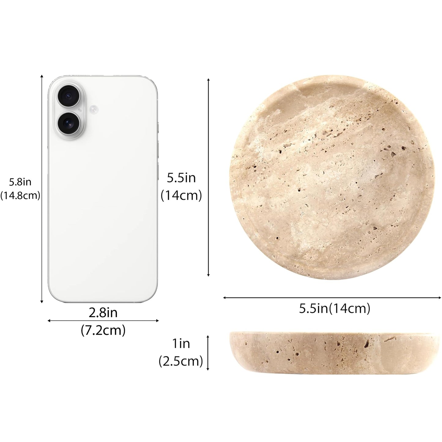 Small Natural Marble Jewelry Tray Key Plate Holder Dish Trinket Decor Catch All Bowl for Ring Earring Stone Gift for Women Daugther,Beige Travertine，5.5"