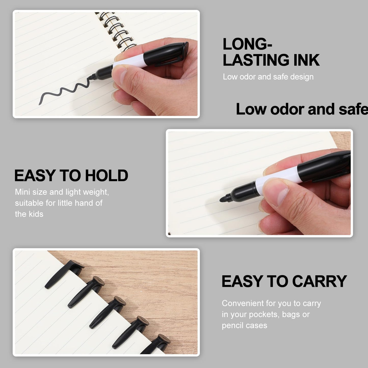 JOUTYFOR 100 Pcs Mini Dry Erase Markers for Nurses Badge Erasable Whiteboard Markers with Cap Back to School Low Odor Dry Erase Pens for Office Classroom Supplies (Black Ink)