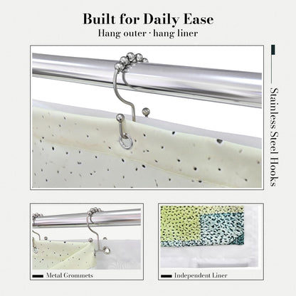 DRIFTED ROOT NASA Licensed Shower Curtain Set, Green Frontier and Mountain Design, Space Poster Art, Oxford Cloth, Bathroom Hotel Decor (Green Frontier-Ivory/Green, 72" W x 72" L (Pack of 1))