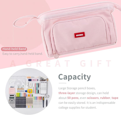 HVOMO Pencil Case Large Capacity Pencil Pouch Handheld Pen Bag Cosmetic Gift for Office School Teen Girl Boy Men Women Adult (Pink)