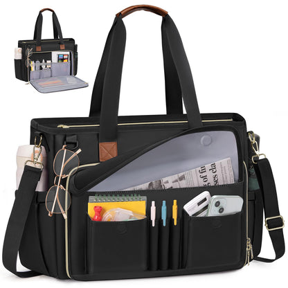 RAINSMORE Teacher Tote Bag 15.6 inch Laptop Bag for Women Work Bags Nurse Bag Lightweight Laptop Tote Computer Messenger Shoulder Bags with Insulated Pocket, Professional Laptop Briefcase