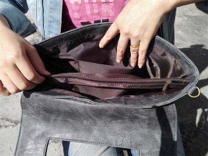 NIGEDU Women Handbags PU Leather Female Clutch Handbag Messenger Bag Large Solid High Capacity (Black)