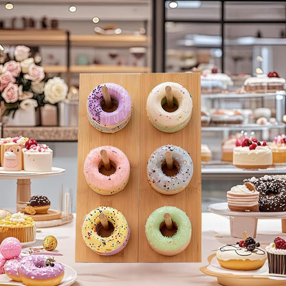 Christmas Gift Bamboo Donut Wall Stand (Pack of 3) - Wooden Doughnut Display Stand for Christmas Party, Birthday, Wedding, Dessert Table Decoration