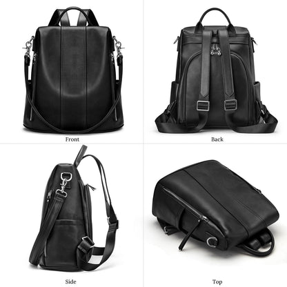 S-ZONE Leather Backpack Purses for Women Antitheft Rucksack Shoulder Bag Medium