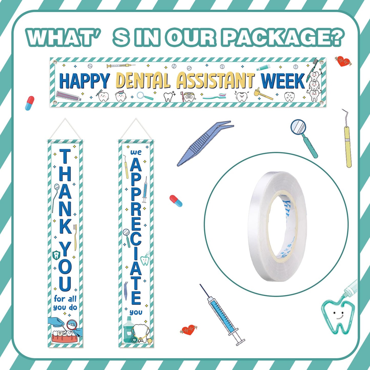Fanfanwin 3 Pcs Happy Dental Assistant Week Appreciation Banner We Appreciate Thank You Doctor Week Party Supplies Decorations for Doctor Dental Assistant Nurse Medical Healthcare Workers
