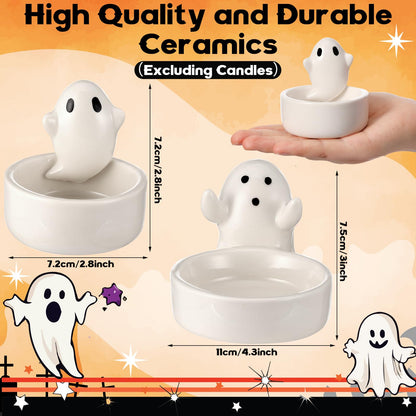 Teenyyou 2 Pack Halloween Ghost Candle Holder Cute Ceramic Ghost Tea Light Candle Holders Halloween Party Decor Favor, Home Table Centerpiece Small Holders for Tea Light