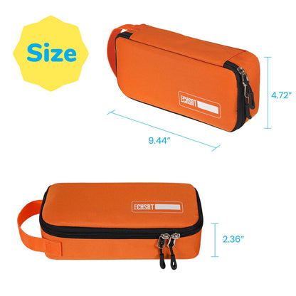 ECHSRT Pencil Case for Men Women, Large Pen Bag for Adults, Portable Pencil Pouch Aesthetic with Handle, Zipper Cases for Office Organizer Orange