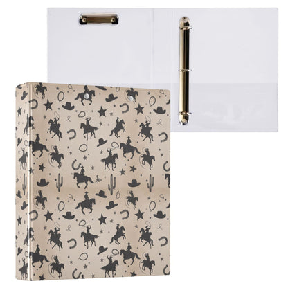 Cowboy Desert Round Ring Binders 1.5 Inch Cactus Skull Horse 3 Ring Clipboard Binder for Office School Work Supplies File Folder 200 Sheet Capacity