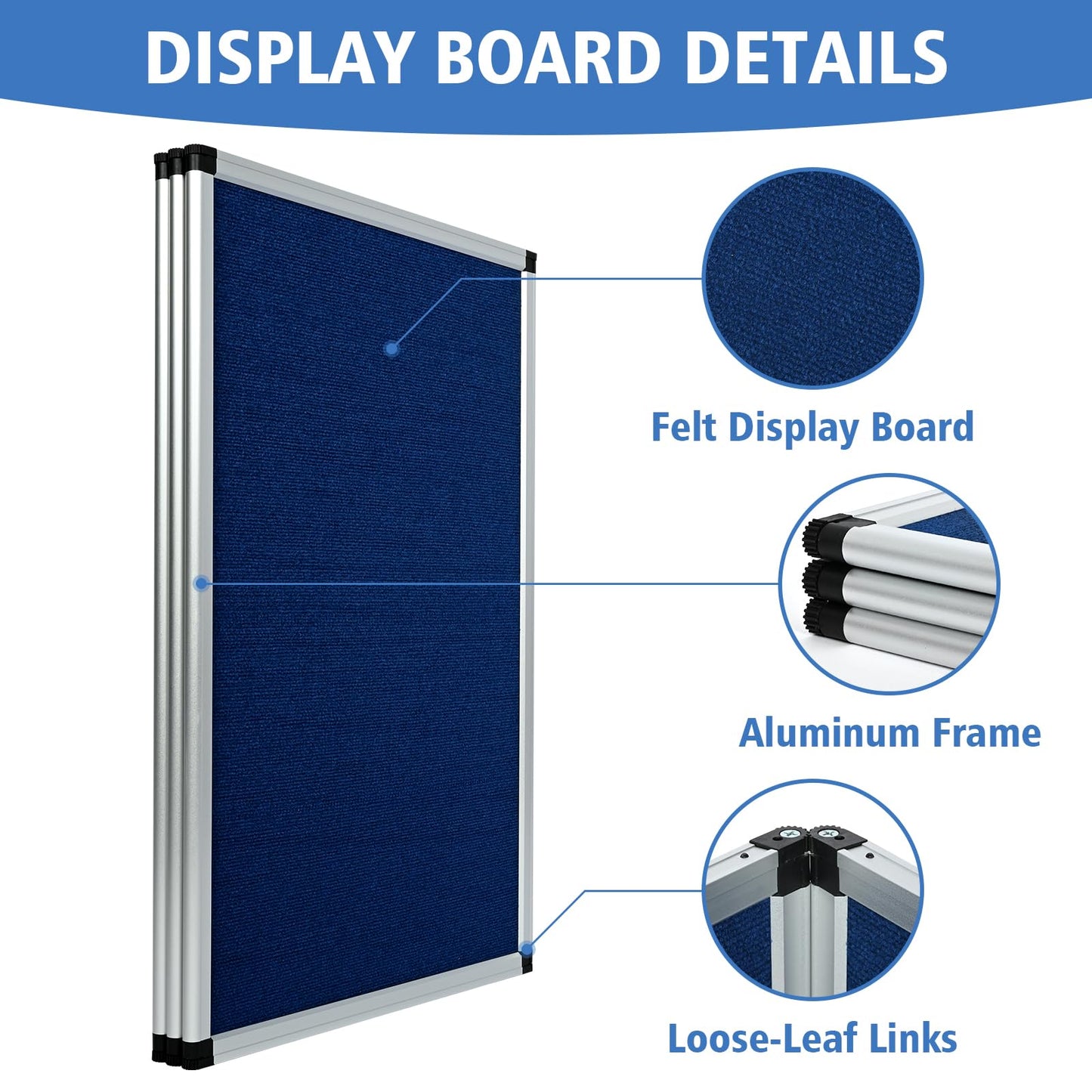 Nisorpa Trade Show Presentation Board, Aluminum Trifold Poster Board 70.8 x 35.4 Inch Display Board with Storage Bag, 3+1 Table Top Folding Panel - Blue