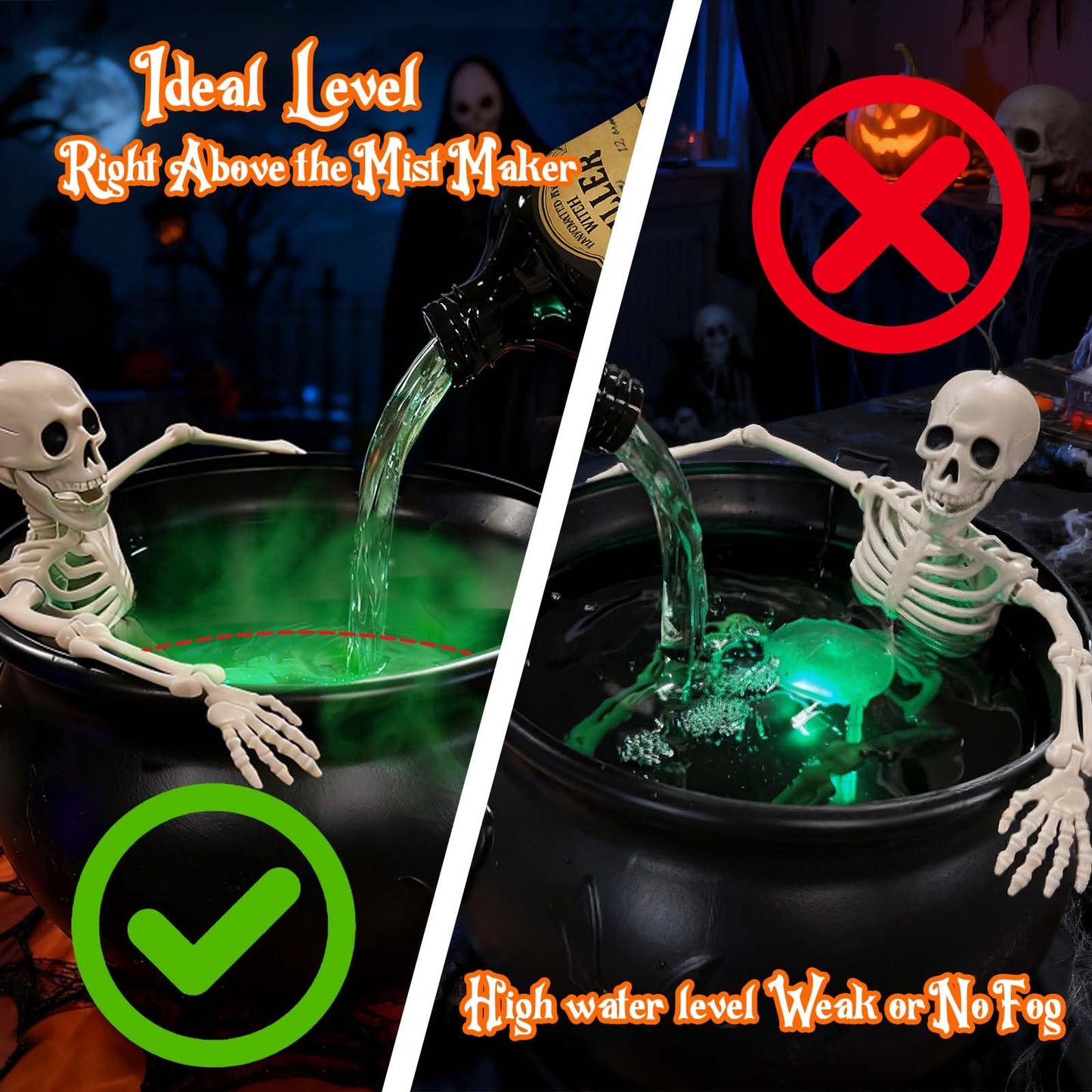 Halloween Decor Indoor - Cauldron Decorations with Skeleton, Magic Floating Potion Bottles & Fog Maker -Scary Witches Cauldron Halloween Party Decoration for Home kitchen Table