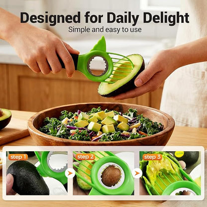 3 in1 Avocado Tool Split, Pit, and Slice, Avocado 3 Piece Set, Includes Avocado Slicer, Cutter and Airtight Storage Container,Kitchen Gadget (3 piece set)