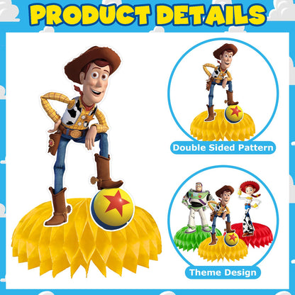 9Pcs Toy Honeycomb Centerpieces, Cartoon Movie Theme Birthday Party Supplies, Double-Sided 3D Table Decorations & Favors for Kids