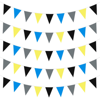 40Ft Yellow Blue Black Grey Fabric Bunting Banner Pennant Hanging Party Decorations Cotton Triangle Flag Garland for Boys Cartoon Police Super Spider Bat Space Game Theme Birthday Baby Shower Decor
