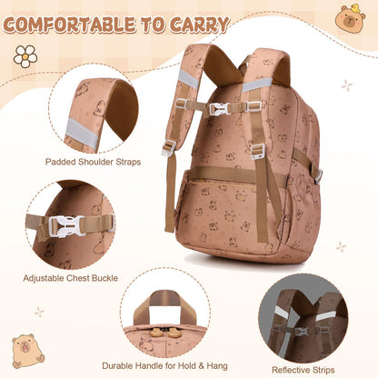 Similove Capybara Theme Backpack for School Girls, 35PCS Kids Backpack Set with School Supplies Stationery Kit Lunch Box Pencil Case, Cute Girls Bookbag for Kindergarten Elementary Student