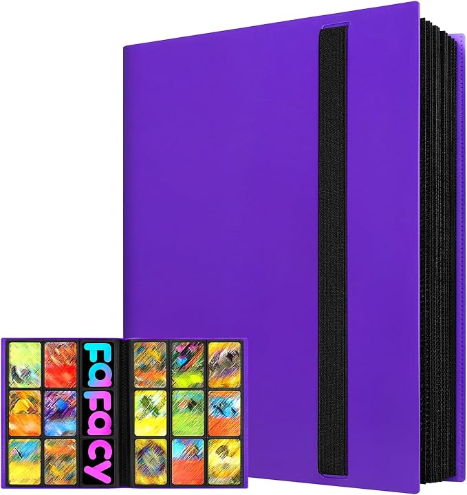 【2026】Trading Card Binder 9 Pocket, Premium Sports Collection Binder Game Cards Book with Sleeves Side Loading, Anti-open Strap Double Sided Waterproof 360 Card Folder