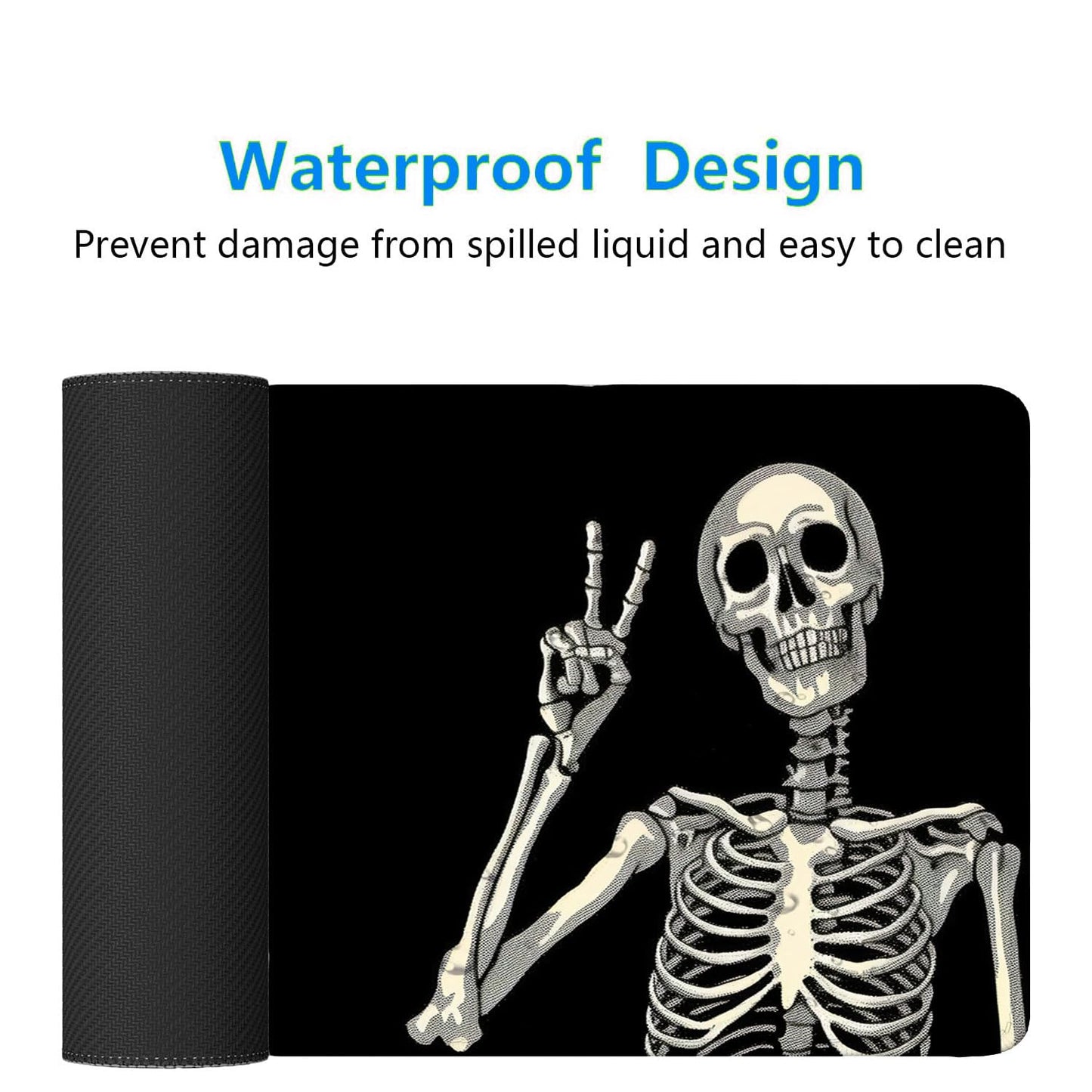 Skull Skeleton Desk Pad Mouse Pad Funny Black Halloween Mousepad XL Large Gaming Mouse Pad Laptop Keyboard Mat Desk Pad 31.5"x11.8" Office Home Decor for Women Girl