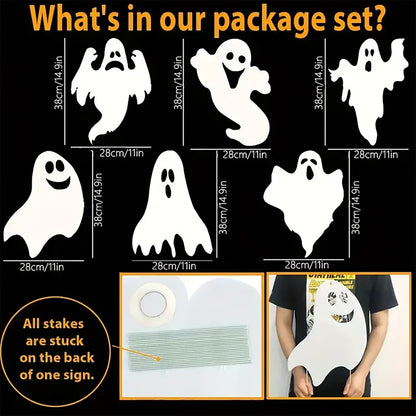 Halloween Yard Signs Outdoor Decorations - 6 PCS Ghost Stakes Outside Decor - Double Sided Party Decorative Signs for Yard Home Lawn Patio Garden ﻿