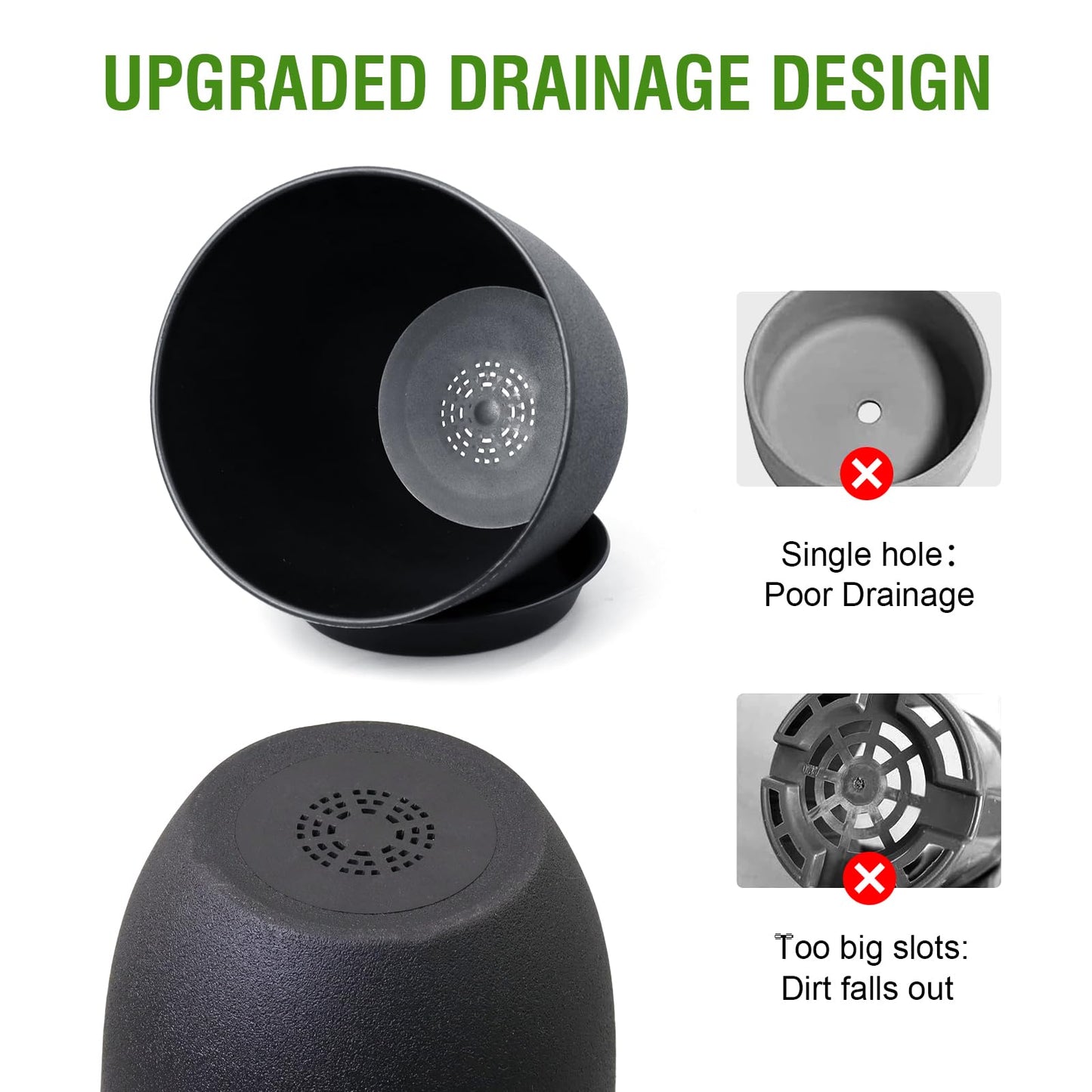 WSMKSZ 12/10/9 inch Big Flower Pots, 3 Pack Modern Decorative Plastic Planters with Drainage Holes and Tray, Plant Pots for Indoor Outdoor Plants, Black
