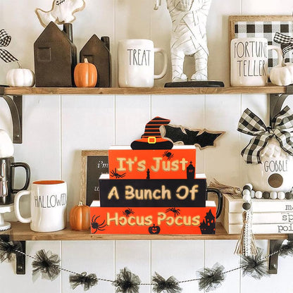 GOSUOA Halloween Wooden Block Sign with Led Lights Letters,Halloween Decorations Indoor,Halloween table decor,Battery Operated Halloween Party Decorations for Mantels, Tiered Trays, Shelves