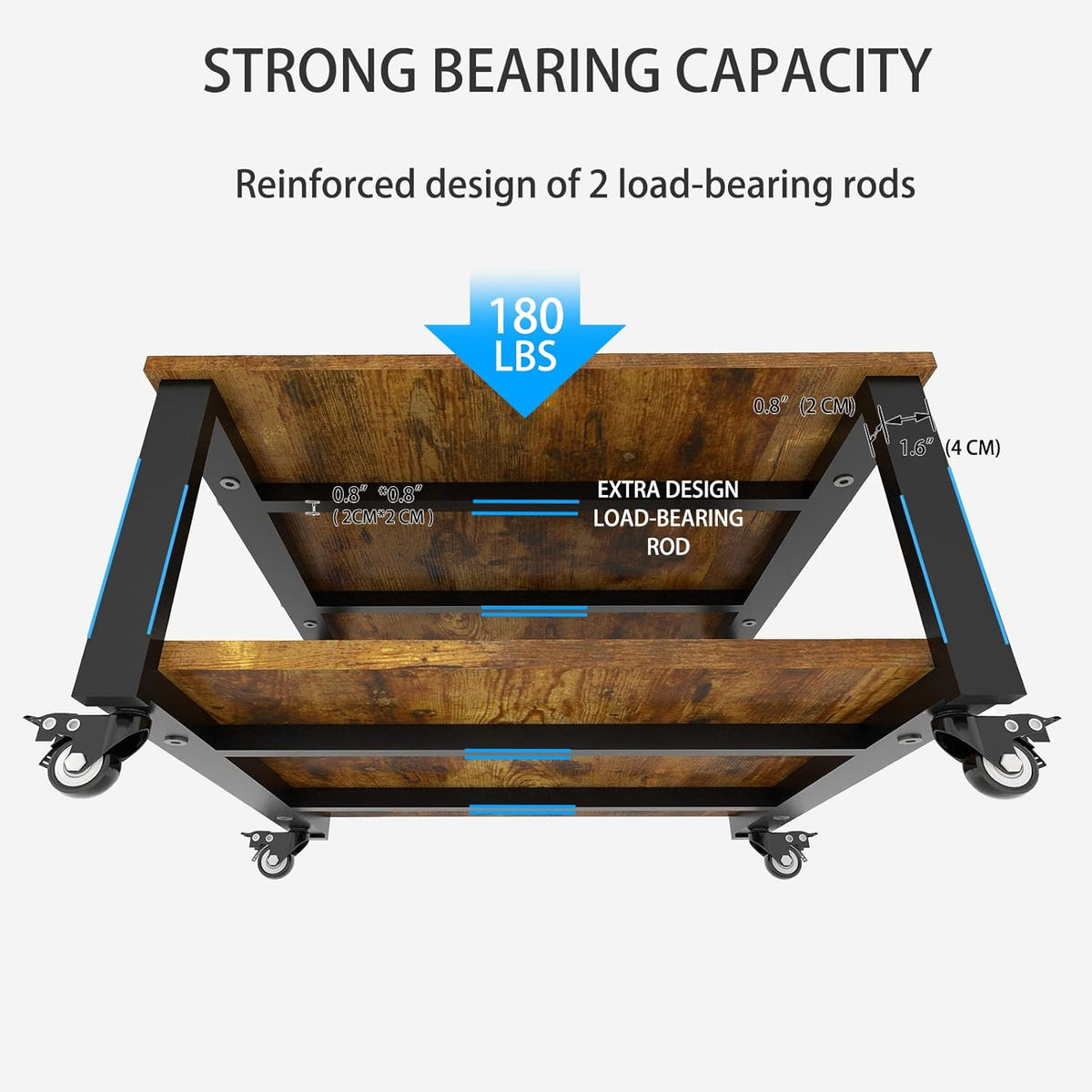 Natwind 2 Tier Laser Printer Stand,23.6''x23.6''x12.6'' Large Printer Table Copier Stand,Heavy Duty Rolling Printer Cart with Wheels for Home Office (Retro)