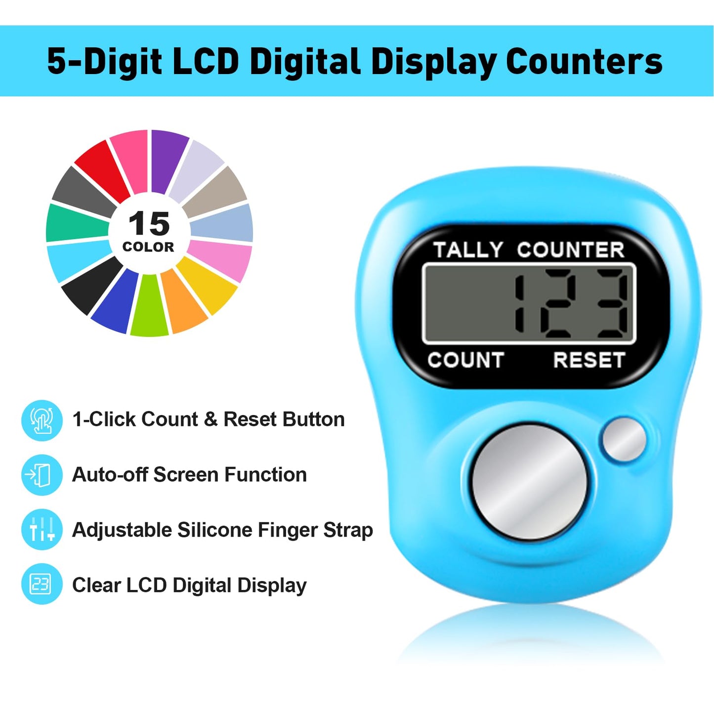 ALDMIO 30 Pcs Electronic Finger Counter, 5 Digital Finger Counter, Resettable Hand Tally Clicker Counters for Counting Numbers Knitting Coaching Golf Lap Fishing School Sports Event