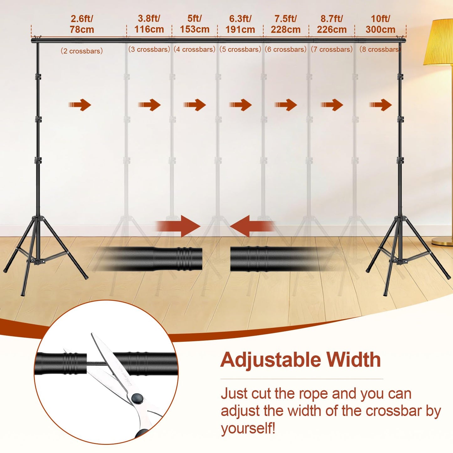 Qoolfoto Backdrop Stand 10x7ft(WxH), Photo Studio Adjustable Background Stand Support System Kit with 8 Crossbars, 8 Clamps and Carrying Bag for Parties, Wedding, Photography, Decoration