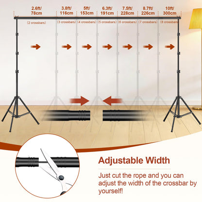 Qoolfoto Backdrop Stand 10x7ft(WxH), Photo Studio Adjustable Background Stand Support System Kit with 8 Crossbars, 8 Clamps and Carrying Bag for Parties, Wedding, Photography, Decoration