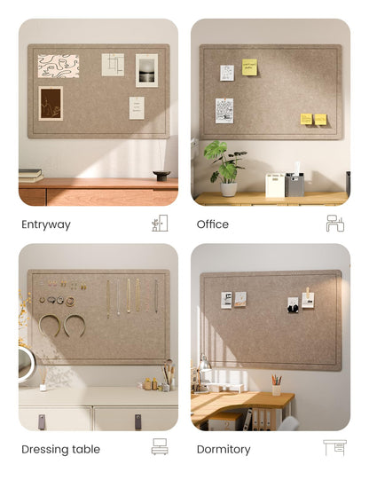 Fluxynara Bulletin Board,35.4" x 23.6" Cork Board Alternative with 12 Safe Removable Adhesive Tabs, Foldable Felt Pin Board for Home Office, Classroom, Bedroom,Entryway for Walls—Taupe