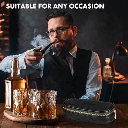 Tesonway Pipe Pouch, PU Leather Pipe Case/Pipe Bag for 2 Pipes and Pipe Cleaners, Screens, Tamper and Other Smoking Pipe Accessories, Pipe and Accessories Not Included (Black)