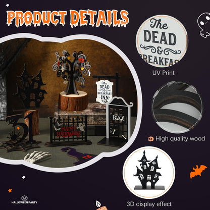 Soaoo 7 Pcs Halloween Wood Centerpieces Decorations 3D Halloween Tiered Tray Wood Decor Spooky Theme Decorations Ghost Party Table Topper for Home Table Shelf Party Display Centerpieces Photo Prop