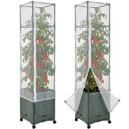 2 Pcs Garden Bird Netting Plant Cover for Square Tomato Cage, 59" x 17.7" Insect Bird Barrier Tomato Cage Net with Zipper & Drawstring, Tomato Trellis Netting Protection Cover for Protecting Plants