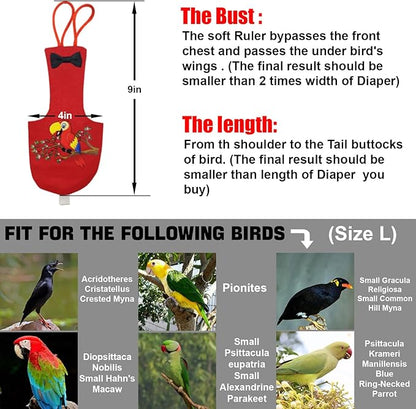 Bird Diaper Washable Parrot Diapers Reusable Bird Flight Suit Nappies Protective Breathable Parrot Nappy Clothes for Parakeet Macaw Budgie Canary Budgie Cockatiel(Red, Large)